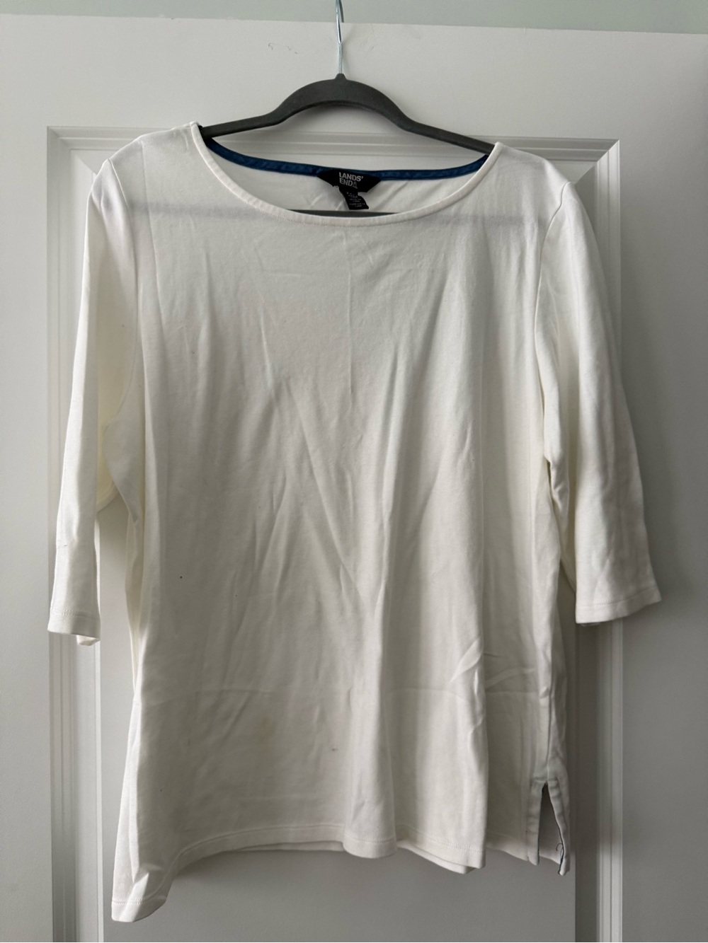 Lands' End White Boatneck 3/4 Sleeve Top